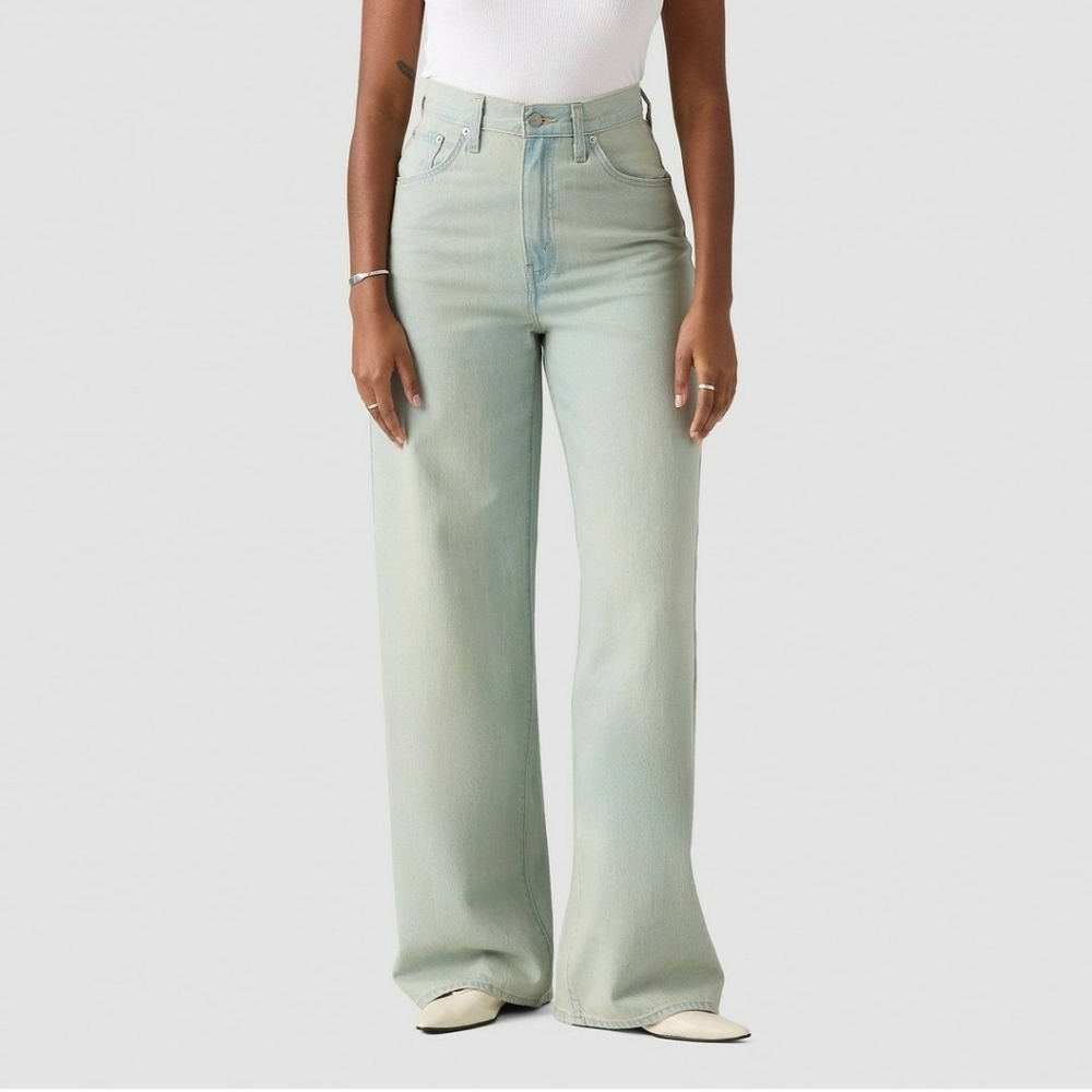 NewLevi Strauss Women's Cinch Baggy Light Blue Wide-Straight Leg High Rise Jeans